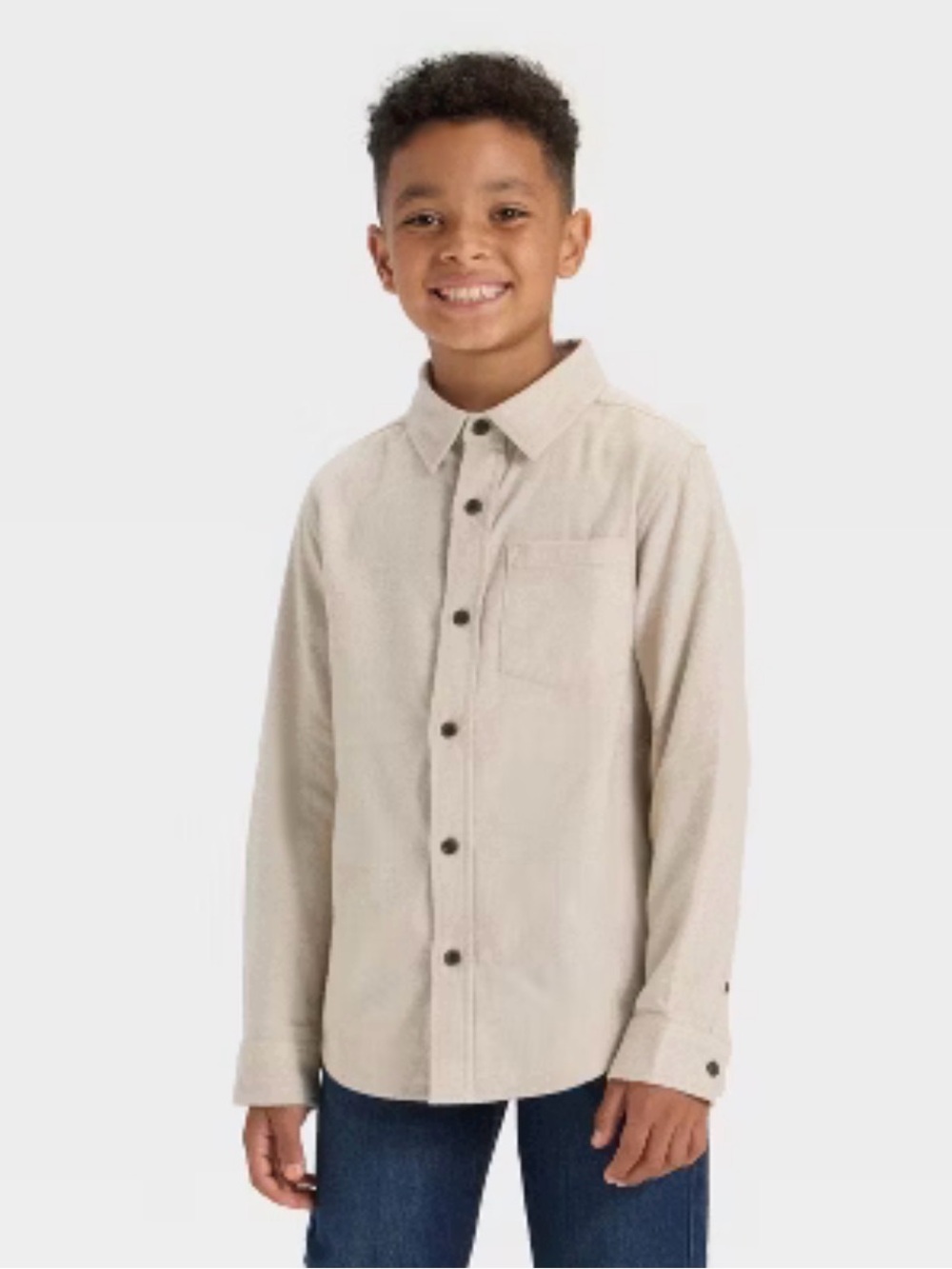 Cat & Jack Light Beige Button Down Flannel Shirt